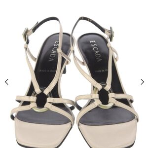 Never Used-Escada Women's Black and Cream Strappy Heels
